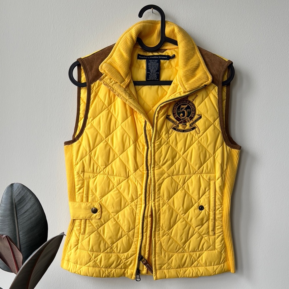 Yellow Quilted Vest with Brown Accents